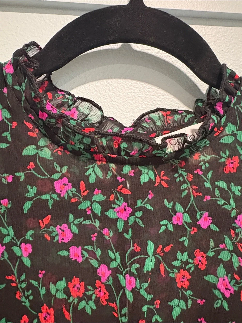 Ladies' Black Floral Midi Dress with Magenta & Red Blooms